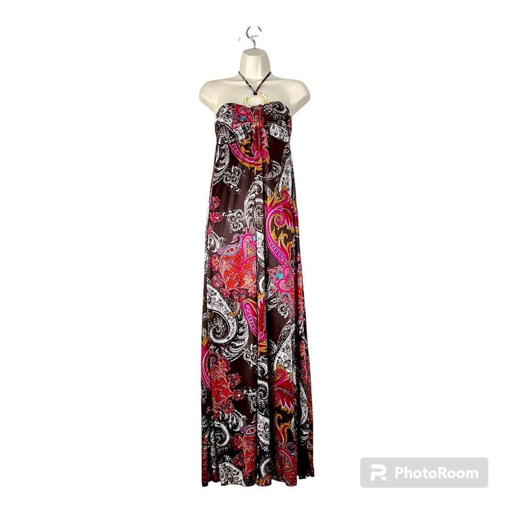 Studio Y women's Maxi Brown base multi- Color paisley dress size‎ S